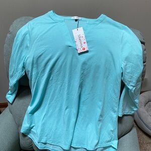 Ladies Aqua Blue 3/4 Sleeve Sport Top